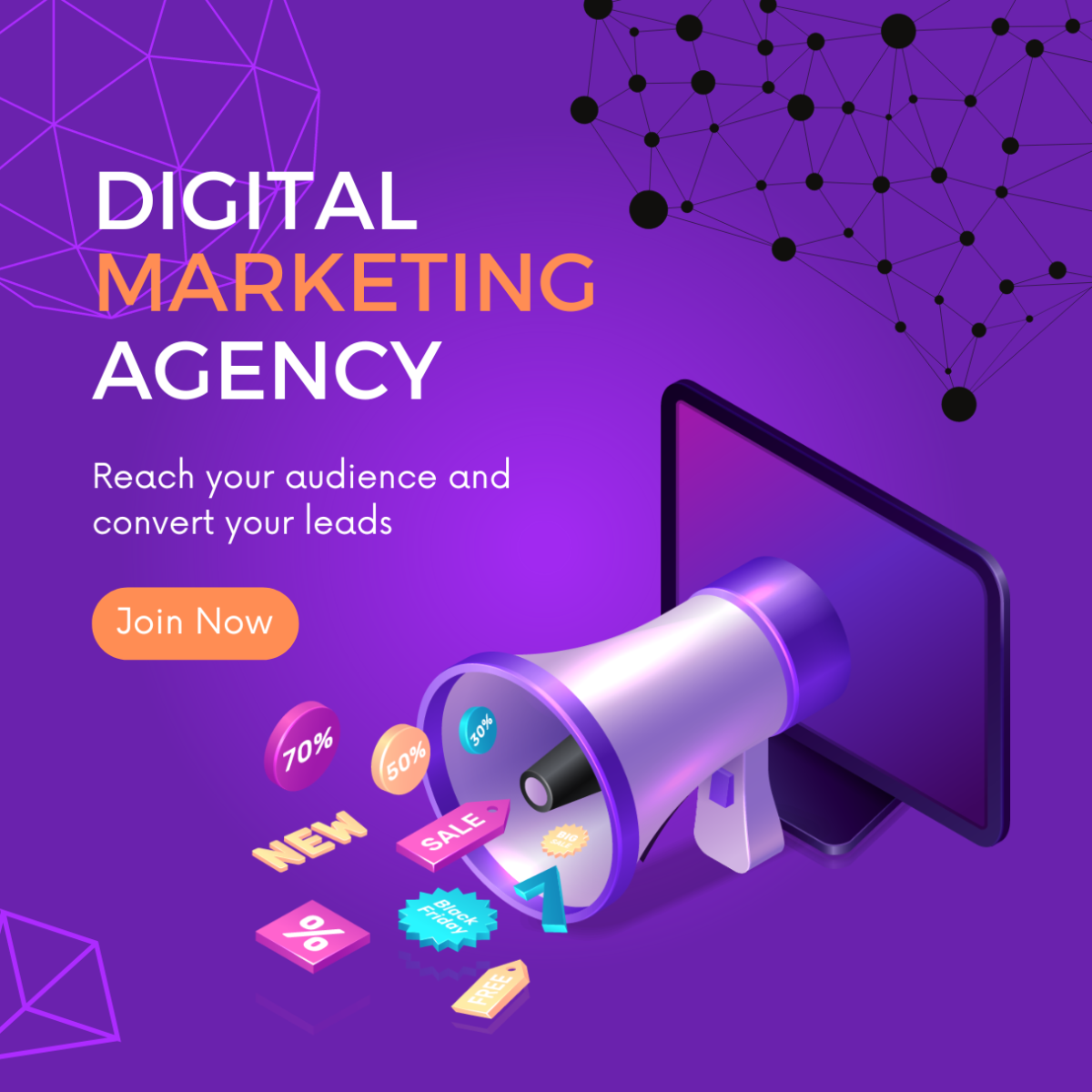Purple 3D Illustration Digital Marketing Agency Instagram Post